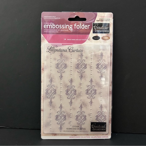 Couture Creations 4” x 6” embossing folder - LILLIPUTANA CURTAIN - Picture 1 of 7